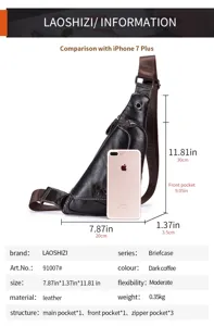 Men genuine leather chest bag casual sling bag cowhide messenger shoulder bag mini commuting pack