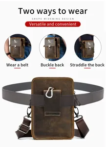 Marsupio da cellulare in vera pelle da uomo borsa a tracolla multifunzionale casual