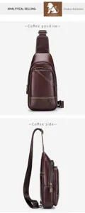 Men's genuine leather chest bag casual sling shoulder bag coffee brown vintage stylish