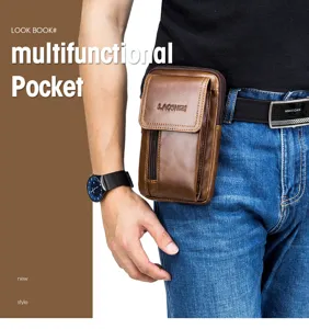 Men Genuine Leather Waist Bag Multi-functional Belt Pouch Casual Phone Pouch Outdoor