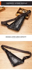 Men genuine leather chest bag casual sling shoulder bag top layer cowhide mini bag