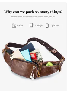 Genuine leather waist bag for men vintage chest bag large capacity casual sling bag.