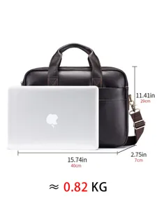 Men's genuine leather briefcase 15 inch laptop business bag vintage cowhide shoulder bag