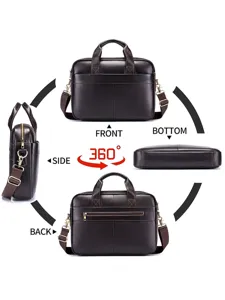 Men's genuine leather briefcase, top layer cowhide business handbag and 15-inch laptop bag.