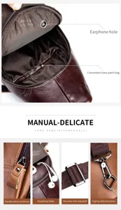 Men genuine leather chest bag vintage casual cowhide crossbody bag multi functional shoulder bag