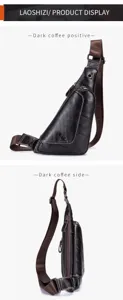 Men genuine leather chest bag dark coffee casual sling bag stylish commuter mini crossbody bag