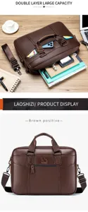Men genuine leather briefcase large capacity 15 inch laptop bag business shoulder bag