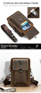 Borsa da cintura per cellulare in vera pelle stile retro da uomo per dettagli pratici.
