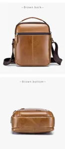 Men brown leather shoulder bag casual crossbody bag multi-functional large capacity durable