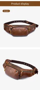 Genuine leather waist bag for men, vintage chest pack, casual fanny pack, brown leather bag.