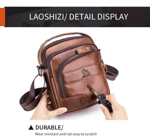 Men's genuine leather messenger bag brown vintage shoulder bag scratch resistant casual daily use