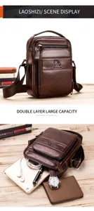 Vintage vertical leather men shoulder bag with multi compartments and stylish design for daily use.