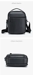 Men's genuine leather shoulder bag casual crossbody bag multifunctional large capacity black