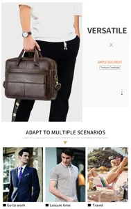 Echtes Leder Business Aktenkoffer für Herren, elegante Rindsleder Umhängetasche und Laptoptasche.