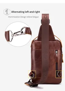 Men's Vintage Oil Wax Leather Chest Bag Casual Sling Crossbody Bag with Adjustable Strap