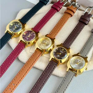 MICAI small square dial women leather watch, vintage style detail view of multiple color options.