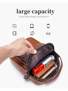 Men's cowhide leather shoulder bag, vintage vertical crossbody bag with large capacity.