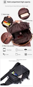 Men genuine leather chest bag vintage multi-compartment sling bag large capacity crossbody