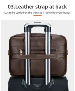 Herren Echtleder Business Aktentasche Laptop Tasche mit Koffer Riemen Detail Ansicht.