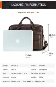 Herren echtes Leder Business Aktentasche Laptoptasche Schultertasche mit vielen Fächern.