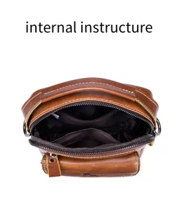 Men genuine leather shoulder bag retro vertical crossbody bag internal structure detail view