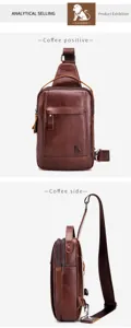 Men's retro oil wax cowhide chest bag, large capacity vertical casual single shoulder crossbody bag.