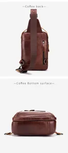 Brown leather chest bag detail view, showing the durable back strap and clean bottom surface.