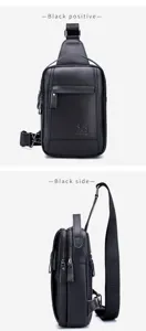 Men leather chest bag casual vintage single shoulder crossbody bag black color urban style