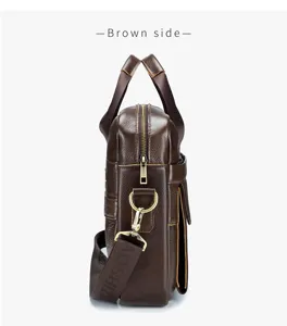 Herren braune Leder Business Aktentasche Seitenansicht Schultertasche Rindsleder Laptoptasche.