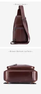 Men genuine leather chest bag casual sling bag brown shoulder crossbody bag stylish daily use