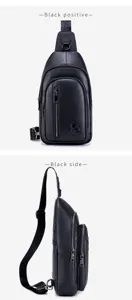 Men's genuine leather chest bag casual fashion single shoulder crossbody bag stylish design.