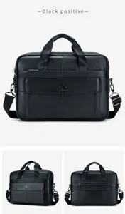Elegante schwarze Leder-Business-Aktentasche für Herren mit Tragegriff und Schultergurt.