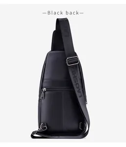 Men's genuine leather chest bag casual single shoulder crossbody bag in stylish black color