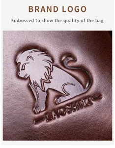 Close-up detail shot of embossed genuine cowhide leather chest bag showcasing premium texture.