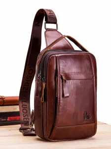 Men's Genuine Leather Chest Bag Vintage Oil Wax Leather Crossbody Sling Bag Large Capacity Casual Daypack