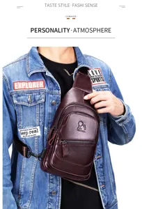 Men genuine leather chest bag vintage sling bag casual brown crossbody bag for men daily use