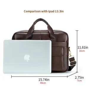 Herren Echtleder Business Aktentasche braun Vintage Laptop Umhaengetasche 40cm gross.