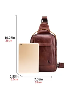 Men vintage leather chest bag waterproof oil wax sling backpack casual crossbody bag for men