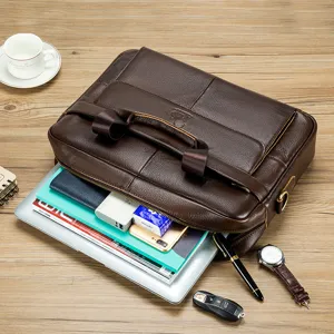 Herren echtleder Business Aktentasche Vintage Rindsleder Laptoptasche Umhängetasche