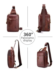 Men vintage genuine leather chest bag casual waterproof vertical sling shoulder bag