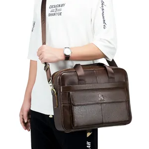 Herren Echtleder Business Aktentasche Umhängetasche braun Laptoptasche Arbeitstasche