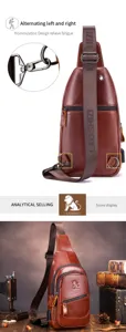 Men genuine leather sling bag chest pack casual vintage brown cross body daypack