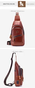 Premium leather chest bag for men, large capacity sling crossbody bag with USB charging port.