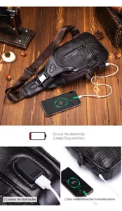 Borsa a Tracolla Uomo in Pelle Motivo Coccodrillo con Ricarica USB Multifunzione