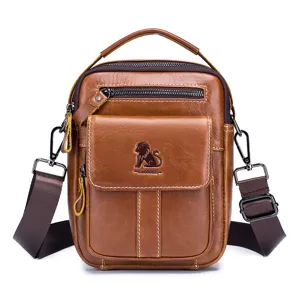 Men's Genuine Leather Shoulder Bag Retro Casual Crossbody Bag Multi-pocket Small Bag