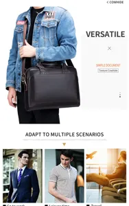 Men genuine leather briefcase business laptop bag vintage cowhide shoulder messenger bag for work.