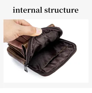 Men's genuine cowhide leather waist bag with multi-layer zipper pockets and belt loop design.