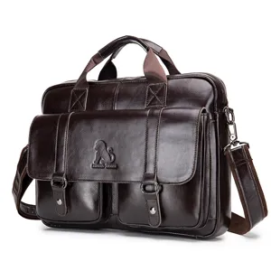 Men brown leather briefcase business laptop bag large capacity shoulder messenger bag new