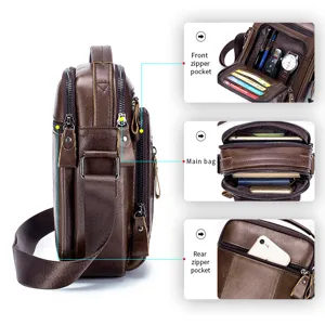 Genuine leather men messenger bag retro cowhide shoulder bag multi-functional commuter mini bag