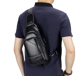 Men genuine leather chest bag casual sling cross body bag fashion casual shoulder bag pack